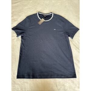 Michael Kors Men Pull Over T Shirt Dark Blue Large Waffle Knit NWT